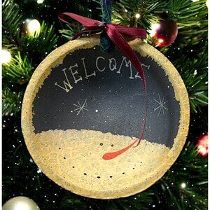 Rustic Welcome Christmas Tree Ornament Snowman Face Folk Art Cabin Decor 4 Inch